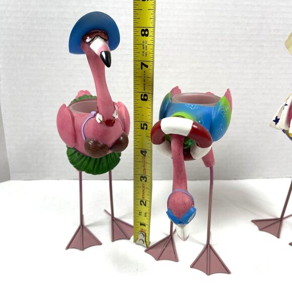 Tropical Pink Flamingo Family Flock Set 3 Tea Votive Candle Holders Beach Ocean - Picture 4 of 15